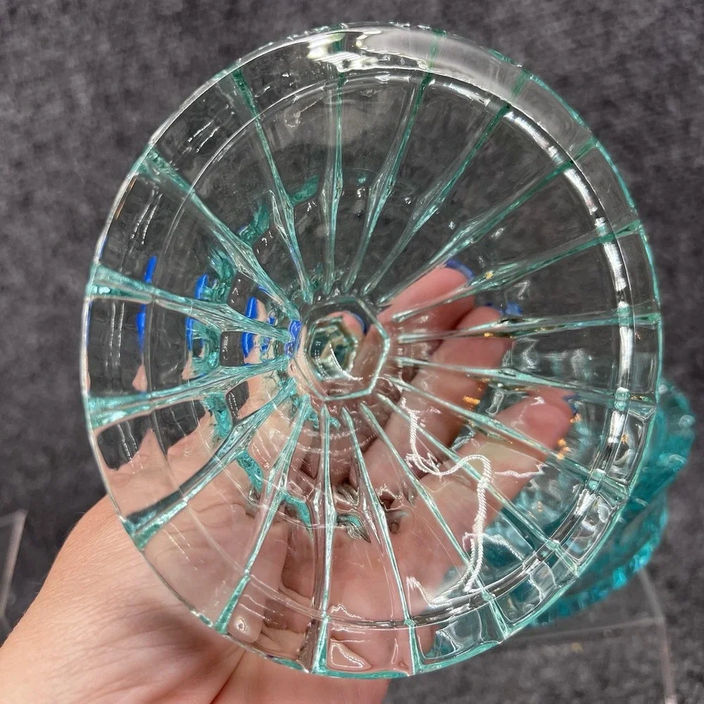 Vintage Tiara Fostoria Lead Crystal Teal Green - Blue Glass Candy Dish W/Lid 5